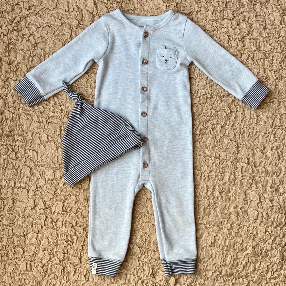 Carter’s Size 9M Baby Blue Long Sleeve One Piece
